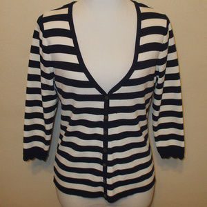 Carole Little Navy/White Striped Cardigan Sweater